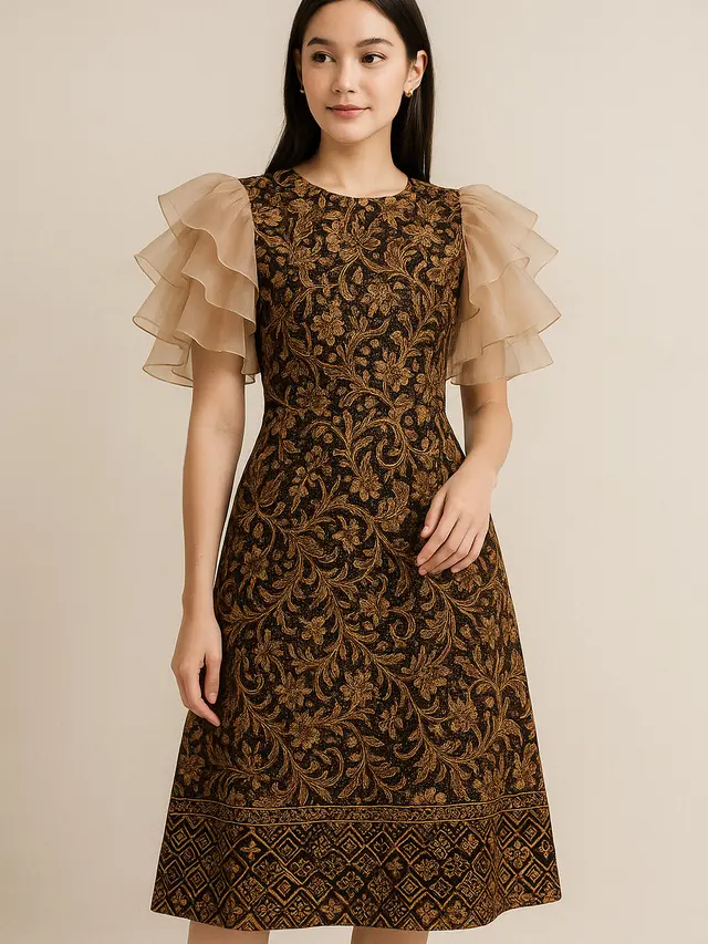 Model Dress Batik Kombinasi Lengan Organza