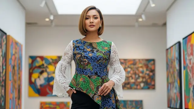 Blouse Batik Asimetris Lengan Bishop