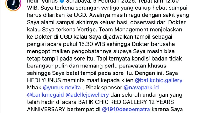 Unggahan Hedi Yunus. (Foto: Dok. Instagram @hedi_yunus)
