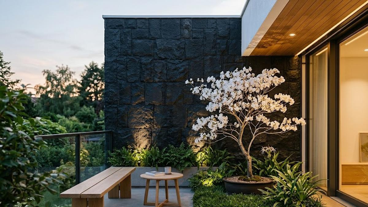 6 Ide Teras Rumah dengan Tabebuya Mini dan Batu Alam, Bikin Fasad Hunian Makin Asri dan Elegan