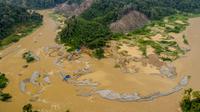 Penampakan aktivitas tambang emas ilegal di Kawasan Hutan Lindung Sungai Batanghari Kabupaten Solok Selatan. (Dokumentasi BNPB/ Istimewa)