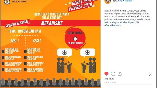 Mekanisme debat capres dan cawapres perdana dari KPU RI.