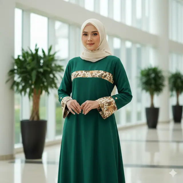 Model Gamis Batik Kombinasi Kain Polos Terbaru