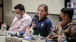 Promotor IYC 2021 Michel Salgado saat konferensi pers International Youth Championship (IYC) 2021 di Hotel Shangri-La, Jakarta, Selasa (12/4/2022). IYC 2021 akan diselenggarakan pada 13 - 19 April 2022. (Liputan6.com/Faizal Fanani)