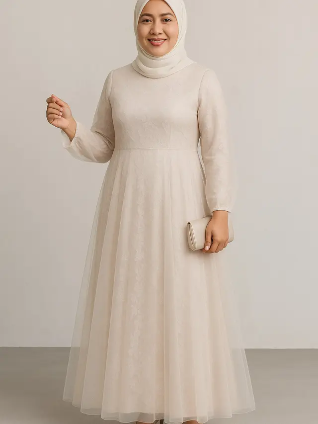 Model Gamis Brokat A-line untuk Ibu-ibu Usia 40 Tahun (Foto: ChatGPT)
