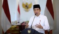 Presiden Joko Widodo (Jokowi) mengapresiasi dakwah kepeloporan di sektor perekonomian yang dilakukan oleh Pemuda Muhammadiyah saat membuka secara virtual, Jumat (2/4/2021). (Biro Pers Sekretariat Presiden)