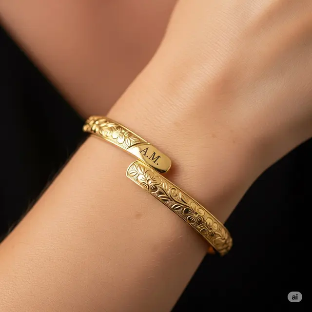 Bangle Custom Ukiran Bunga + Inisial Pemilik