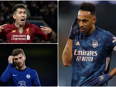 Penyerang Arsenal, Pierre-Emerick Aubameyang, seperti hilang ketajamannya dalam mencetak gol hingga pekan ke-10 kompetisi Liga Inggris musim ini. Berikut 5 penyerang tajam Liga Inggris yang performanya melempem di awal musim ini. (kolase foto AFP)