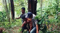 Ayah remaja yang membacok tetangganya ditangkap polisi saat ikut berlari ke dalam hutan. (Liputan6.com/Fajar Eko Nugroho)