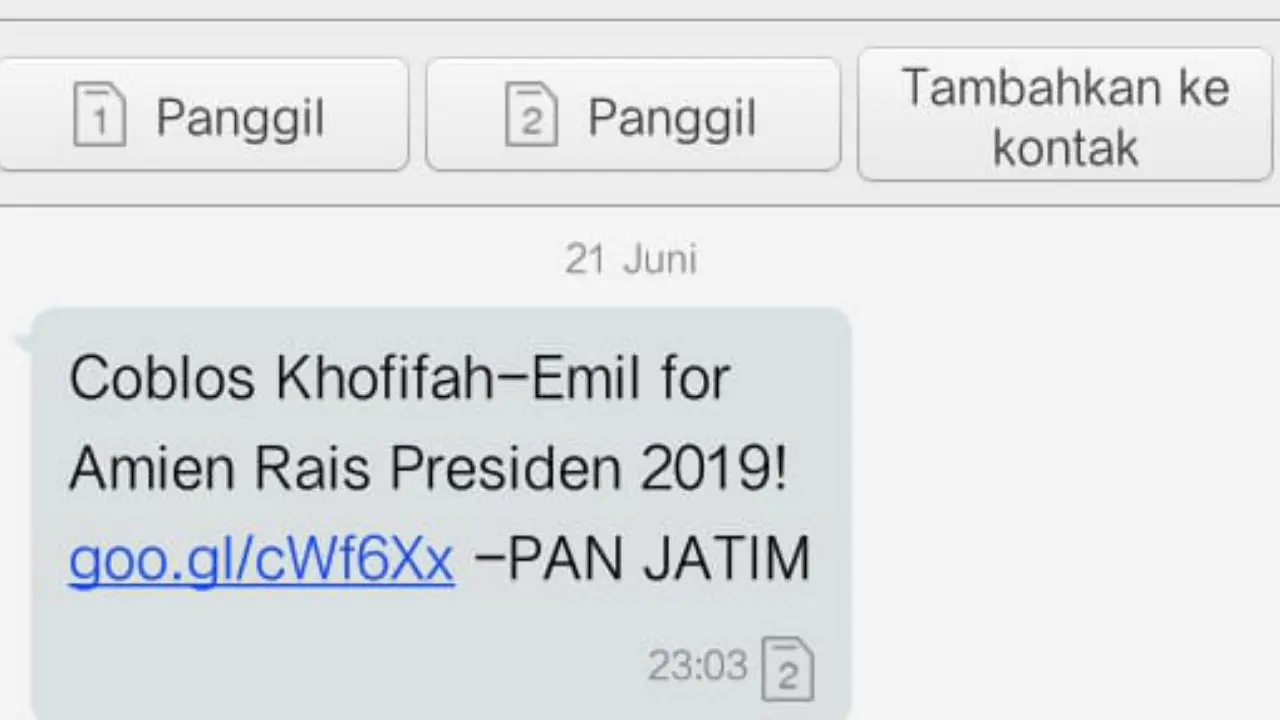 SMS anjuran memilih salah satu calon di Pilkada Jawa Timur (Liputan6.com/Dian Kurniawan)