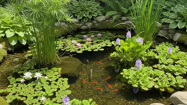 Ide Halaman Belakang Rumah dengan Kolam Ikan Kecil Alami (AI)