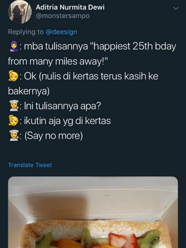 Kue Ulang Tahun yang Gagal karena Salah Tulis, Bikin Ngakak. (Sumber: Twitter/monstersampo)