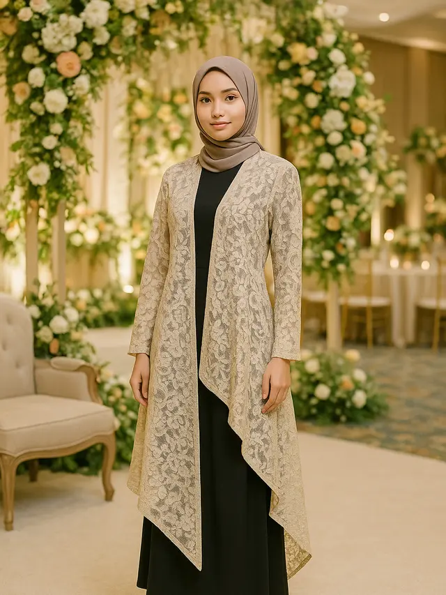 Model Cardigan Brokat Panjang untuk Kondangan