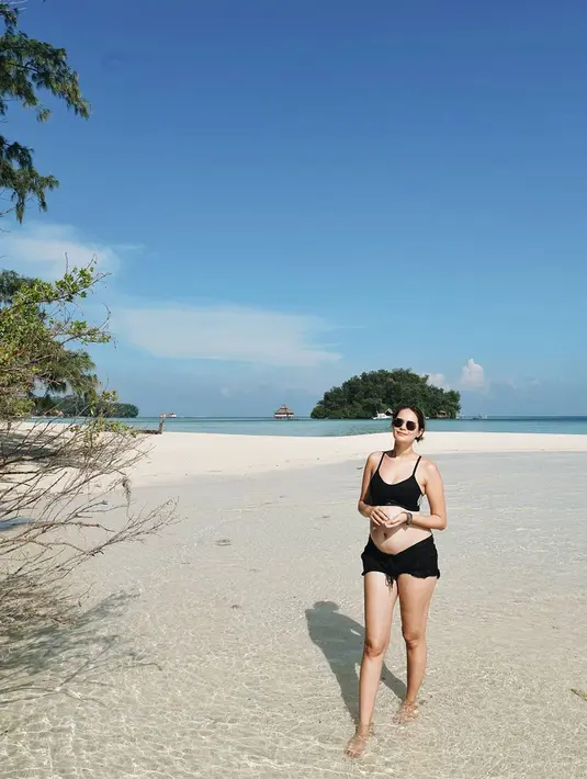 Sabai terlihat perutnya sudah mulai besar. Istri Ringgo Agus Rahman itu mengabadikan kehamilan saat usianya 24 minggu. (Instagram/sabaidieter)