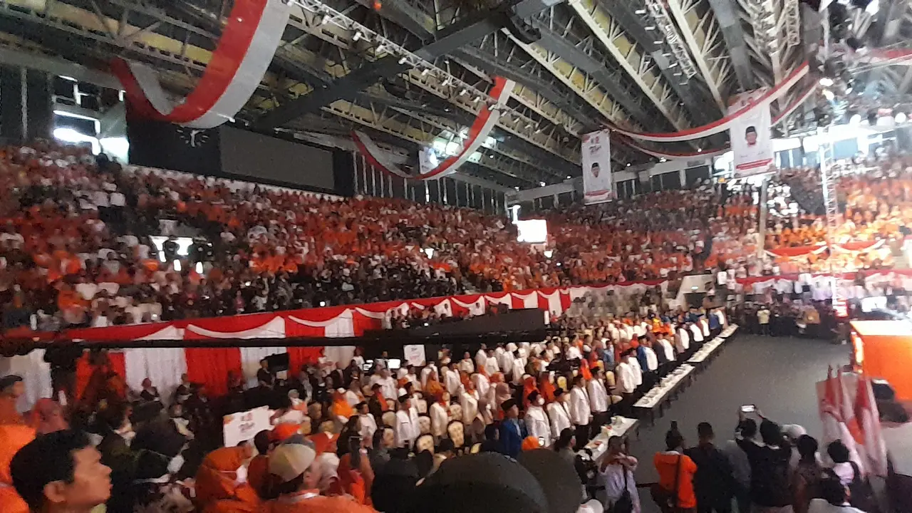 Puncak Milad ke-21 PKS yang diselenggarakan di Istora Senayan, Jakarta Pusat, Sabtu (20/5/2023) (Liputan6.com/Ady Anugrahadi)