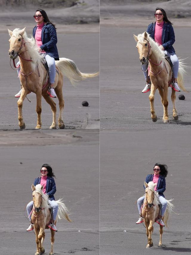 7 Potret Liburan Memes Prameswari di Bromo, Seru Berkuda di Lautan Pasir