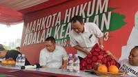 Mantan Ketua Umum Partai Demokrat Anas Urbaningrum tiba di kawasan Monumen Nasional (Monas), Jakarta Pusat, Sabtu (15/7/2023).