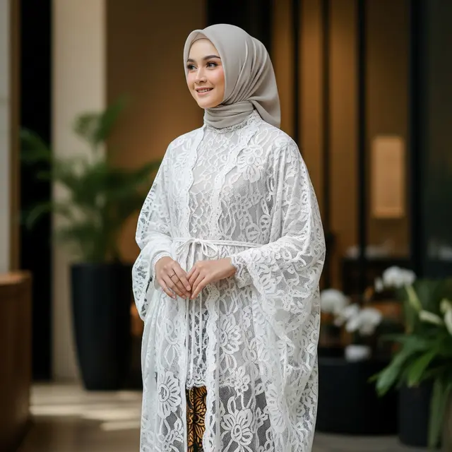 Model Gamis Outer Transparan dengan Aksen Tali Pinggang (Image by Gemini AI)