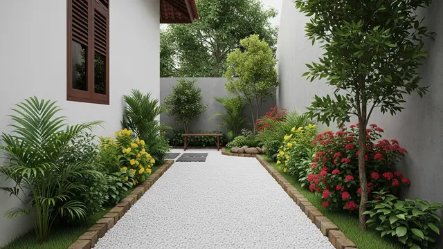 Inspirasi Halaman Rumah dengan Batu Kerikil Putih Model di Area Samping Rumah