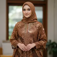 Model Gamis Batik Brokat Warna Bronze Terbaru untuk Ramadan 2026 (Image by Gemini AI)