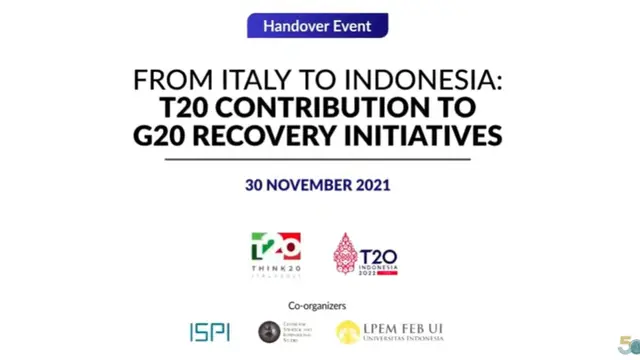 Italia resmi menyerahkan kepemimpinan diskusi Think 20 (T20) kepada Indonesia mengikuti perpindahan kursi presidensi G20.