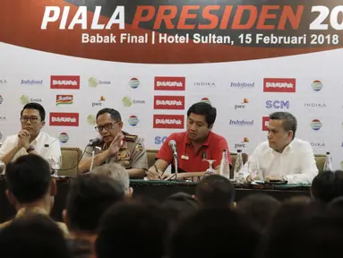 Kapolri, Tito Karnavian, saat konferensi pers jelang laga final Piala Presiden 2018 di Hotel Sultan, Jakarta, Kamis (15/2/2018). Final dan semifinal Piala Presiden 2018 akan digelar di SUGBK Jakarta. (Bola.com/M Iqbal Ichsan)