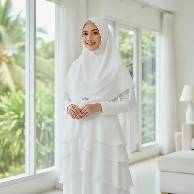9 Model Gamis Putih Simple untuk Pengajian dan Akad Nikah, Tampil Anggun