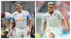 Foto kolase saat Samir Nasri dengan tubuh tambun saat bermain dalam pertandingan amal (kiri) dan Samir Nasri saat membela Sevilla sebelum ia pensiun (kanan). (AFP)