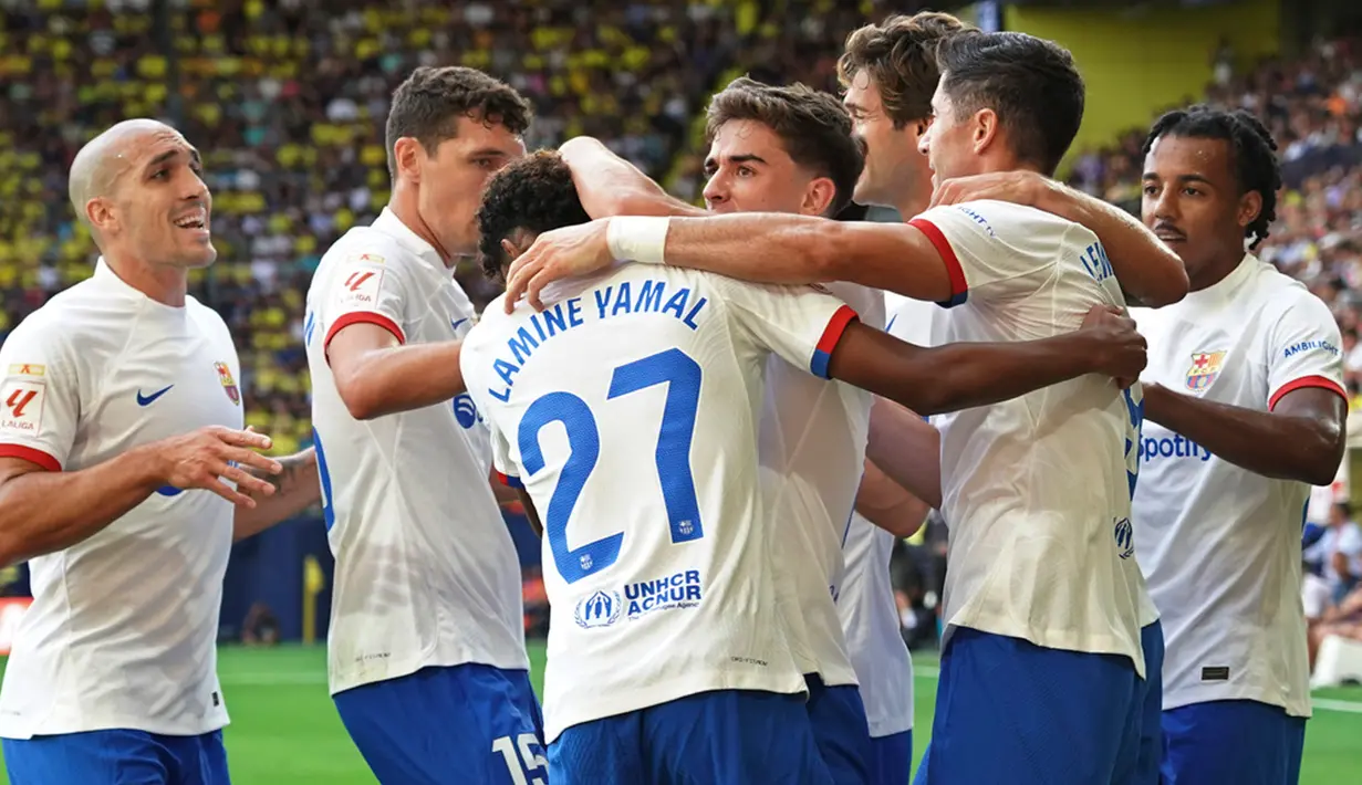 Empat gol yang dicetak Barcelona dicetak oleh empat pemain berbeda. (AP Photo/Alberto Saiz)
