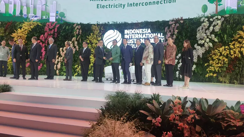 Menteri Koordinator Bidang Kemaritiman dan Investasi, Luhut Binsar Pandjaitan, mengumumkan kerjasama Cross Border Electricity Interconnection dengan Singapura. (Maulandy/Liputan6.com)