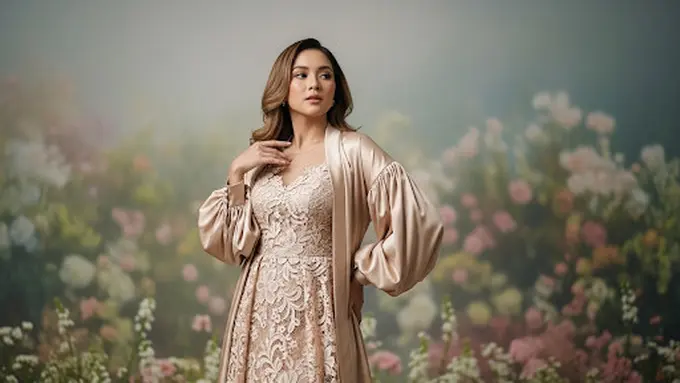 Long Dress Brokat Kombinasi Outer Satin Lengan Balon