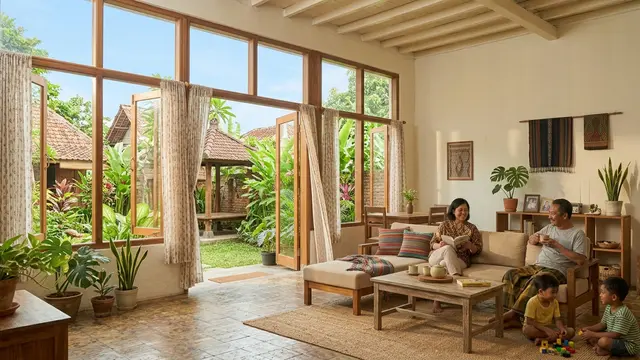 Desain Ruang Keluarga Rumah Kampung (AI Generated)
