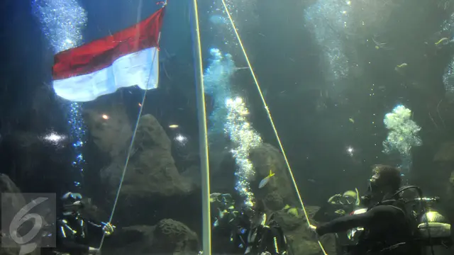 20150817-HUT RI ke-70, Chua Kotak Kibarkan Bendera Merah Putih di Seaworld-Jakarta