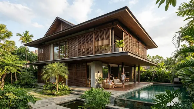 Rumah Tropis Modern dengan Teritisan dan Kisi-Kisi Kayu (AI Generated)
