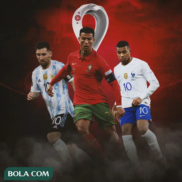 Piala Dunia - Lionel Messi, Cristiano Ronaldo, Kylian Mbappe