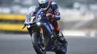 Pembalap penguji Yamaha asal Jepang, Kohta Nozane. (JEAN-FRANCOIS MONIER / AFP)