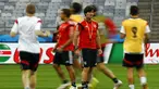 Jelang berlaga kontra Brasil di semifinal Piala Dunia 2014, Timnas Jerman menggelar latihan ringan di Stadion Mineirao, Belo Horizonte (7/7/2014). (REUTERS/Kai Pfaffenbach)