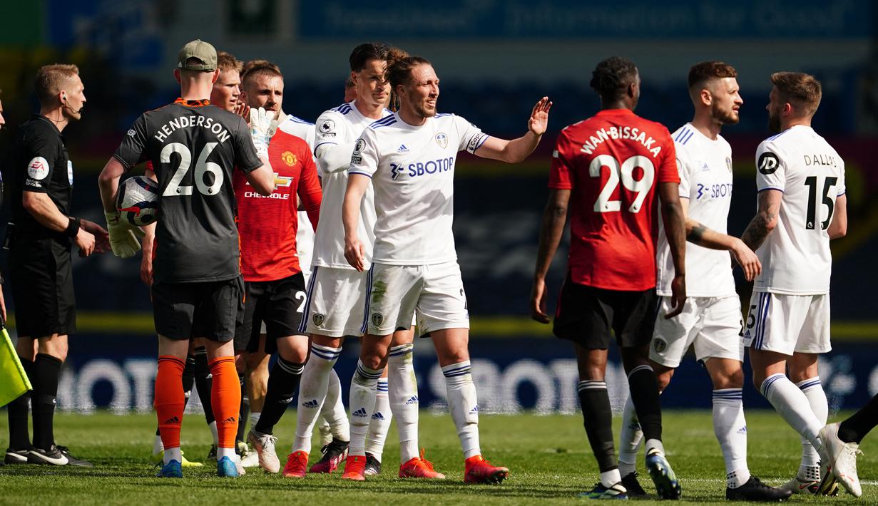 Sampai peluit terakhir dibunyikan baik Manchester United dan juga Leeds United tak ada gol yang tercipta bagi kedua tim. (Foto: AFP/Pool/Jon Super)