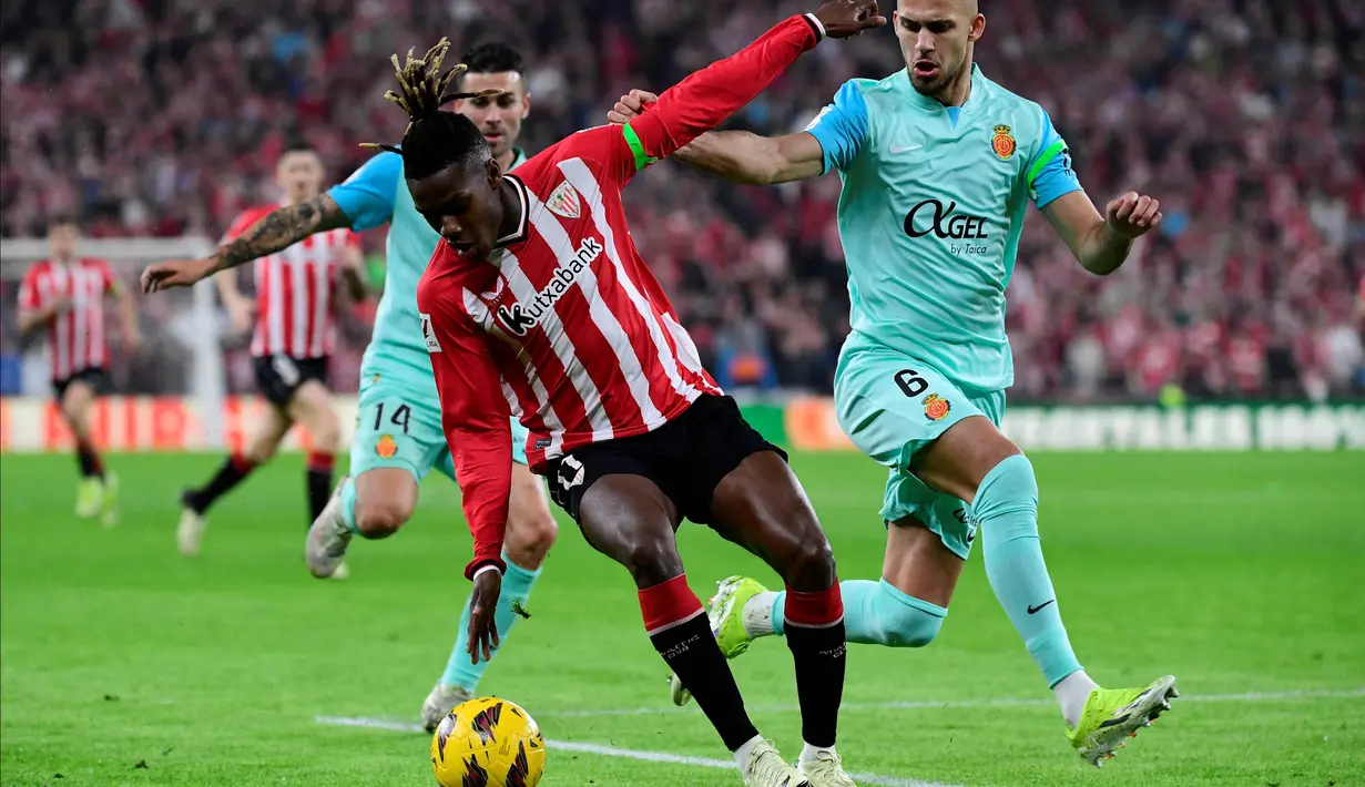 Pada laga ini, Athletic Bilbao menang 4-0 atas RCD Mallorca.  (Ander Gillenea/AFP)
