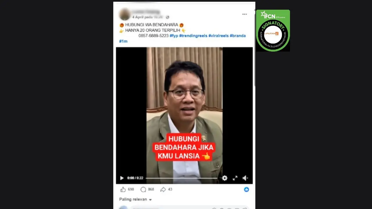 Cek Fakta Liputan6.com mendapati klaim video Menkeu Purbaya Yudhi Sadewa mengumumkan bantuan untuk lansia.