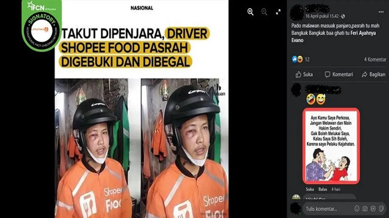 Gambar Tangkapan Layar Kabar Driver Ojol Pasrah Jadi Korban Begal karena Takut Dipenjara (sumber: Facebook).