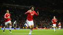 Marouane Fellaini merayakan gol yang dicetaknya ke gawang Club Brugge. (Reuters/Darren Staples) 