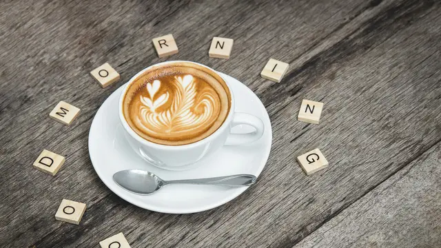 Ilustrasi minum kopi di pagi hari