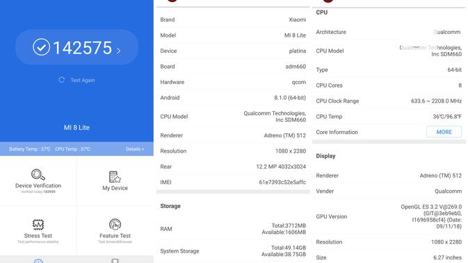 Hasil pengujian benchmark Xiaomi Mi 8 Lite (Liputan6.com/ Agustin Setyo W)