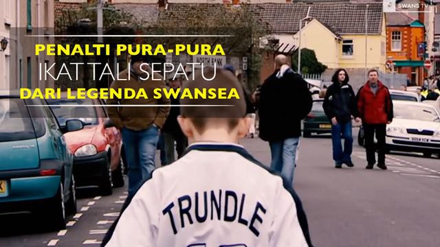 Video penalti legenda Swansea City, Lee Trundle, dengan trik pura-pura ikat tali sepatu.
