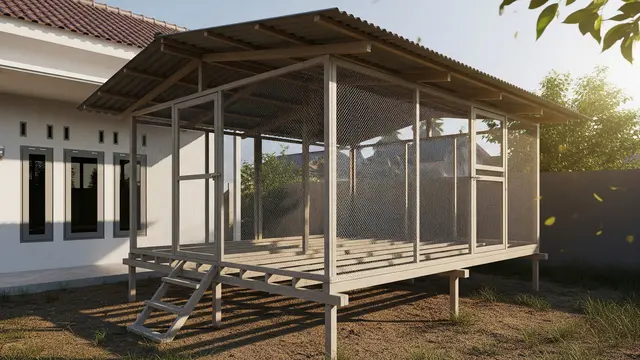 Ide Kandang Ayam Semi Terbuka dengan Ventilasi Maksimal di Samping Rumah Anti Bau Model Panggung dengan Dinding Jaring