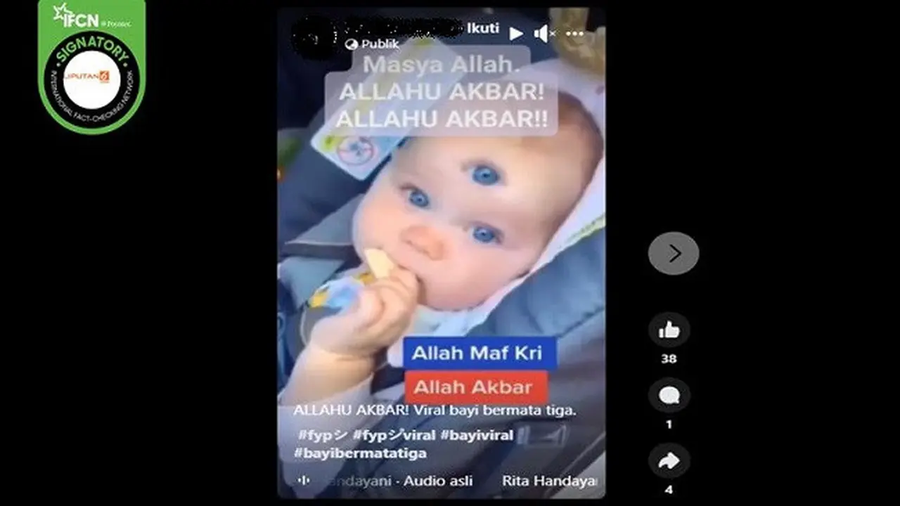 Gambar tangkapan layar video yang diklaim bayi bermata tiga. (sumber: Facebook)