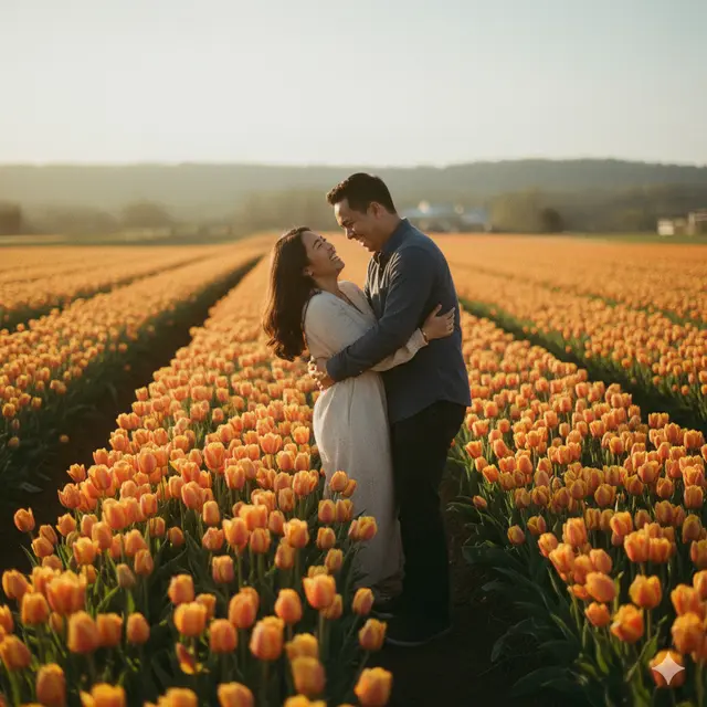 7 Prompt Gemini AI Viral Edit Foto Romantis dengan Background Bunga Tulip, Tampilan yang Menawan dan Estetik