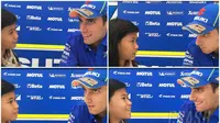 Momen saat Shaina Salvia A.S mewawancara pembalap Suzuki, Alex Rins jelang MotoGP Aragon 2017. (Crash)