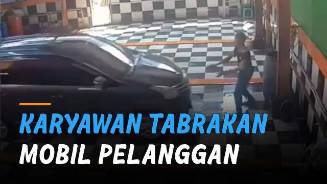 VIDEO: Apes, Karyawan Jasa Cuci Tabrakan Mobil Pelanggan ke Pilar Baja
